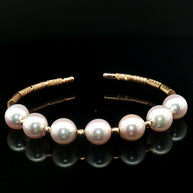 18k Yellow Gold  Open Bangle with Iridescent Pinkish Akoya Pearls -16