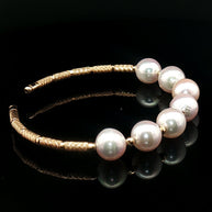 18k Yellow Gold  Open Bangle with Iridescent Pinkish Akoya Pearls -16