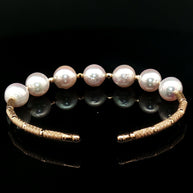18k Yellow Gold  Open Bangle with Iridescent Pinkish Akoya Pearls -16