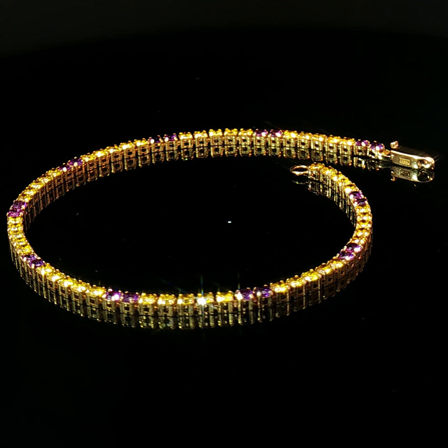 18k Yellow Gold Tennis Bracelet with 2.80 tcw Natural Intense Yellow Diamonds and Amethyst – 7.2