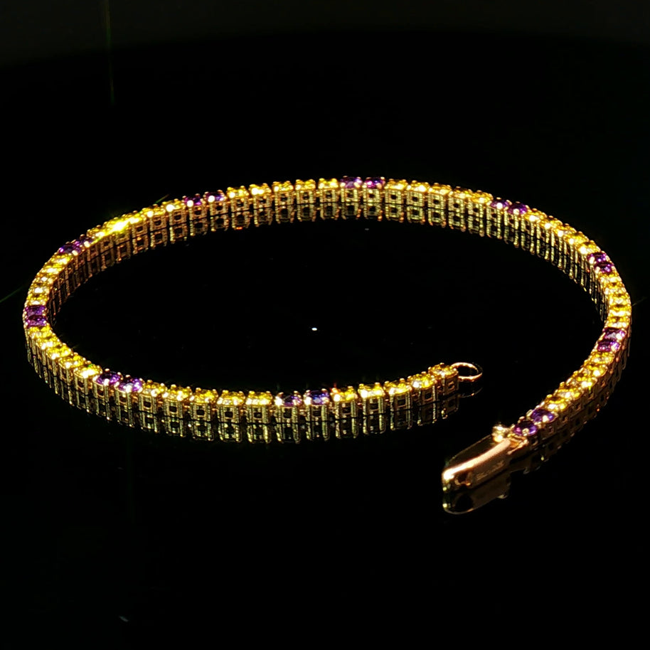 18k Yellow Gold Tennis Bracelet with 2.80 tcw Natural Intense Yellow Diamonds and Amethyst – 7.2