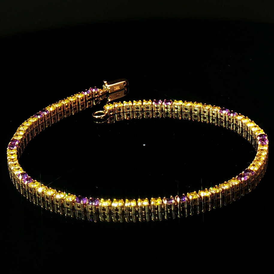 18k Yellow Gold Tennis Bracelet with 2.80 tcw Natural Intense Yellow Diamonds and Amethyst – 7.2