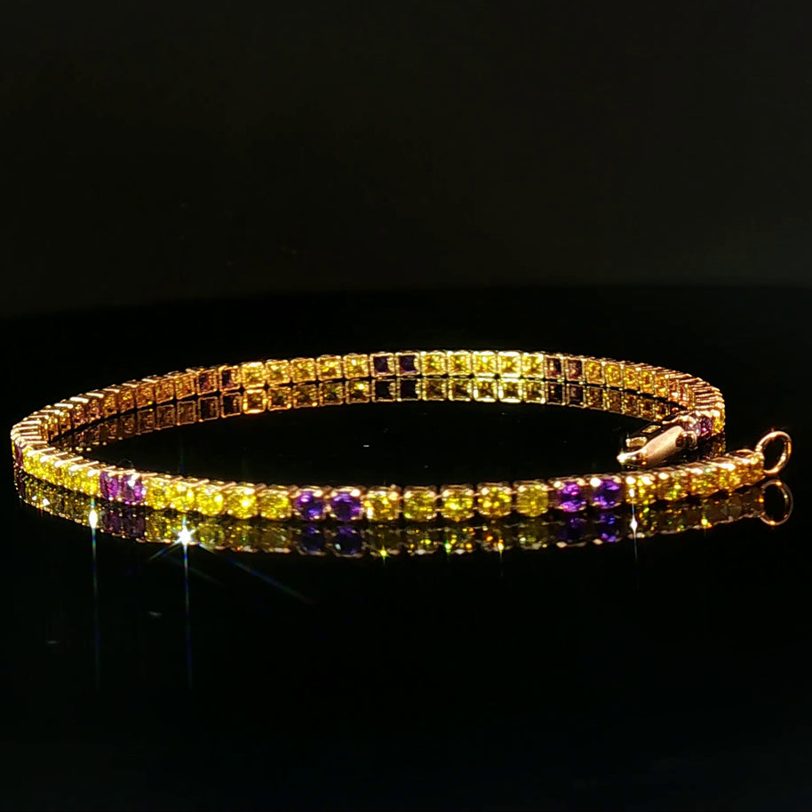 18k Yellow Gold Tennis Bracelet with 2.80 tcw Natural Intense Yellow Diamonds and Amethyst – 7.2"