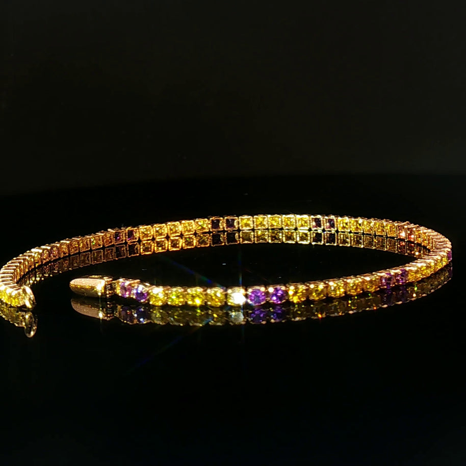 18k Yellow Gold Tennis Bracelet with 2.80 tcw Natural Intense Yellow Diamonds and Amethyst – 7.2