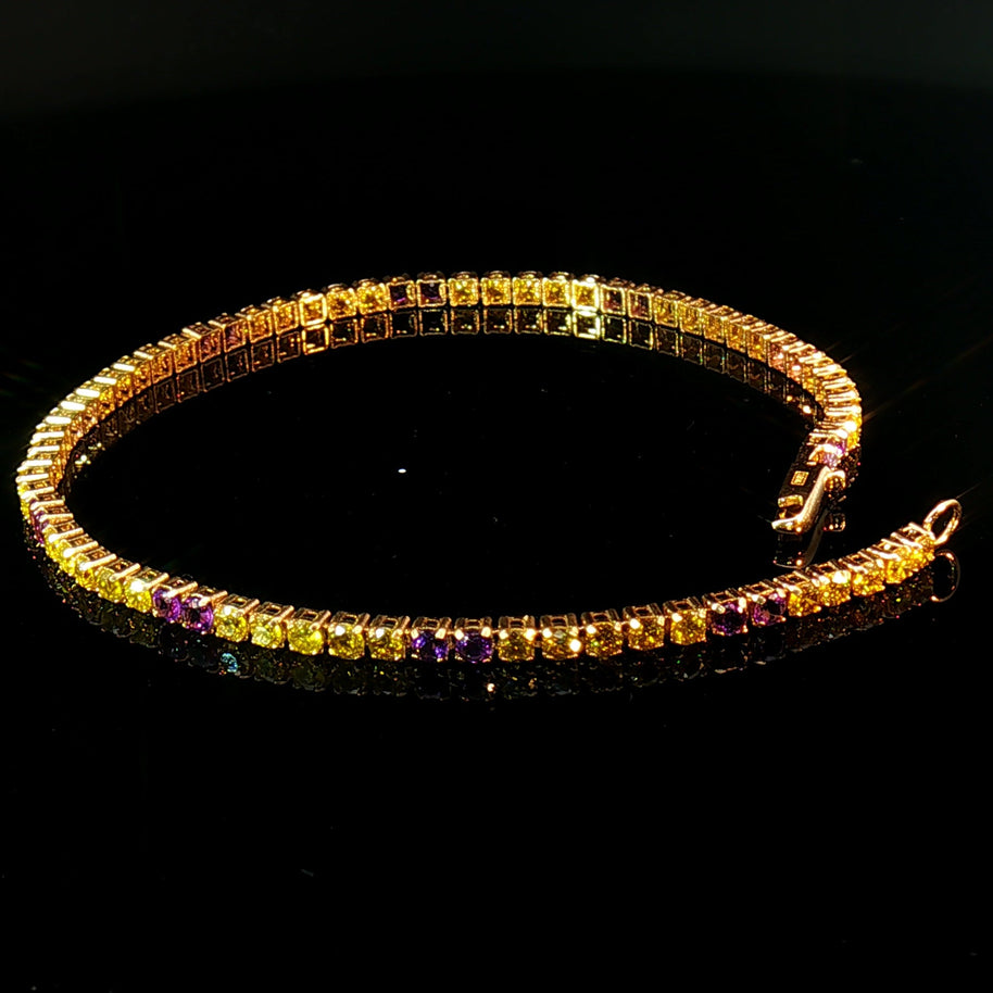 18k Yellow Gold Tennis Bracelet with 2.80 tcw Natural Intense Yellow Diamonds and Amethyst – 7.2