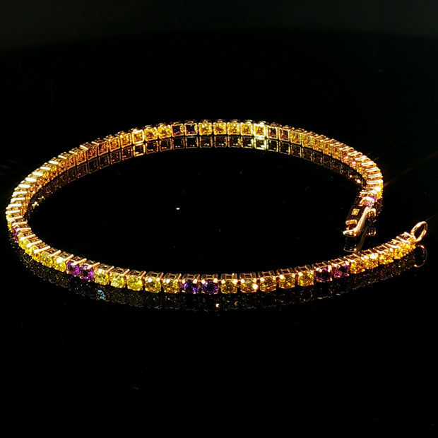 18k Yellow Gold Tennis Bracelet with 2.80 tcw Natural Intense Yellow Diamonds and Amethyst – 7.2"