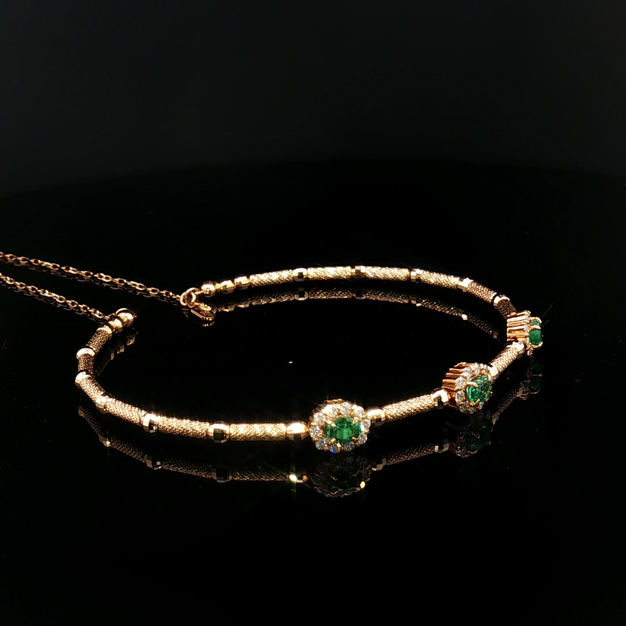 18k Yellow Gold Emerald & Diamond Adjustable Bangle – Oval Green Emeralds (0.50ct) & Natural Diamonds (0.30ct), Fits 16–20