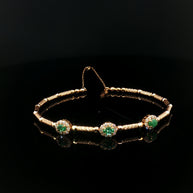 18k Yellow Gold Emerald & Diamond Adjustable Bangle – Oval Green Emeralds (0.50ct) & Natural Diamonds (0.30ct), Fits 16–20