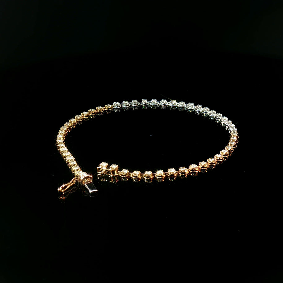 18k Tri-Colour Gold 3 Carat Face Natural Diamond Tennis Bracelet - 7