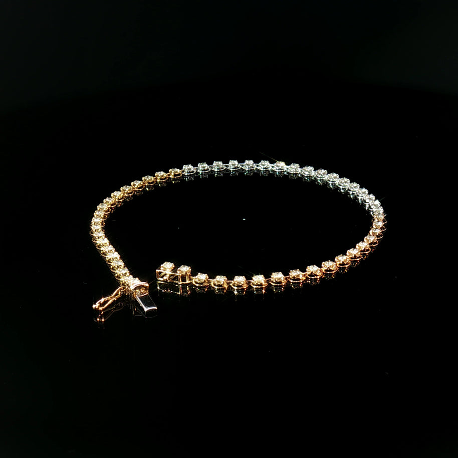 18k Tri-Colour Gold 3 Carat Face Natural Diamond Tennis Bracelet - 7"
