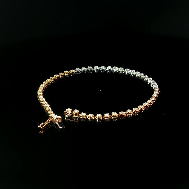 18k Tri-Colour Gold 3 Carat Face Natural Diamond Tennis Bracelet - 7"