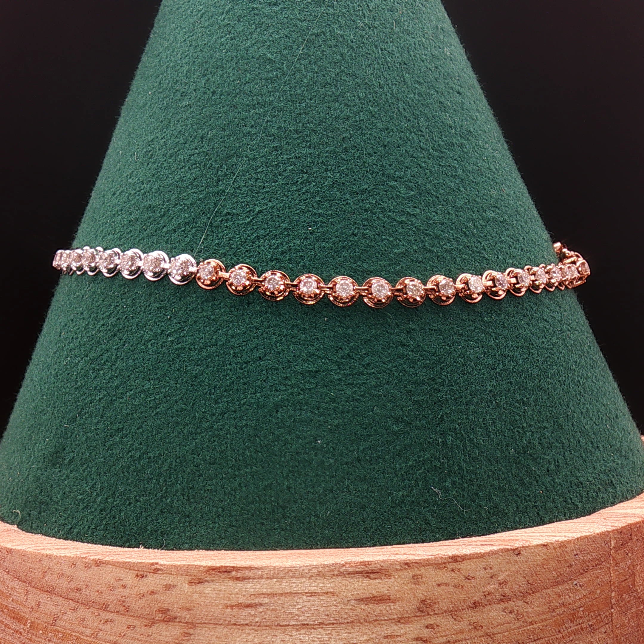 18k Tri-Colour Gold 3 Carat Face Natural Diamond Tennis Bracelet - 7