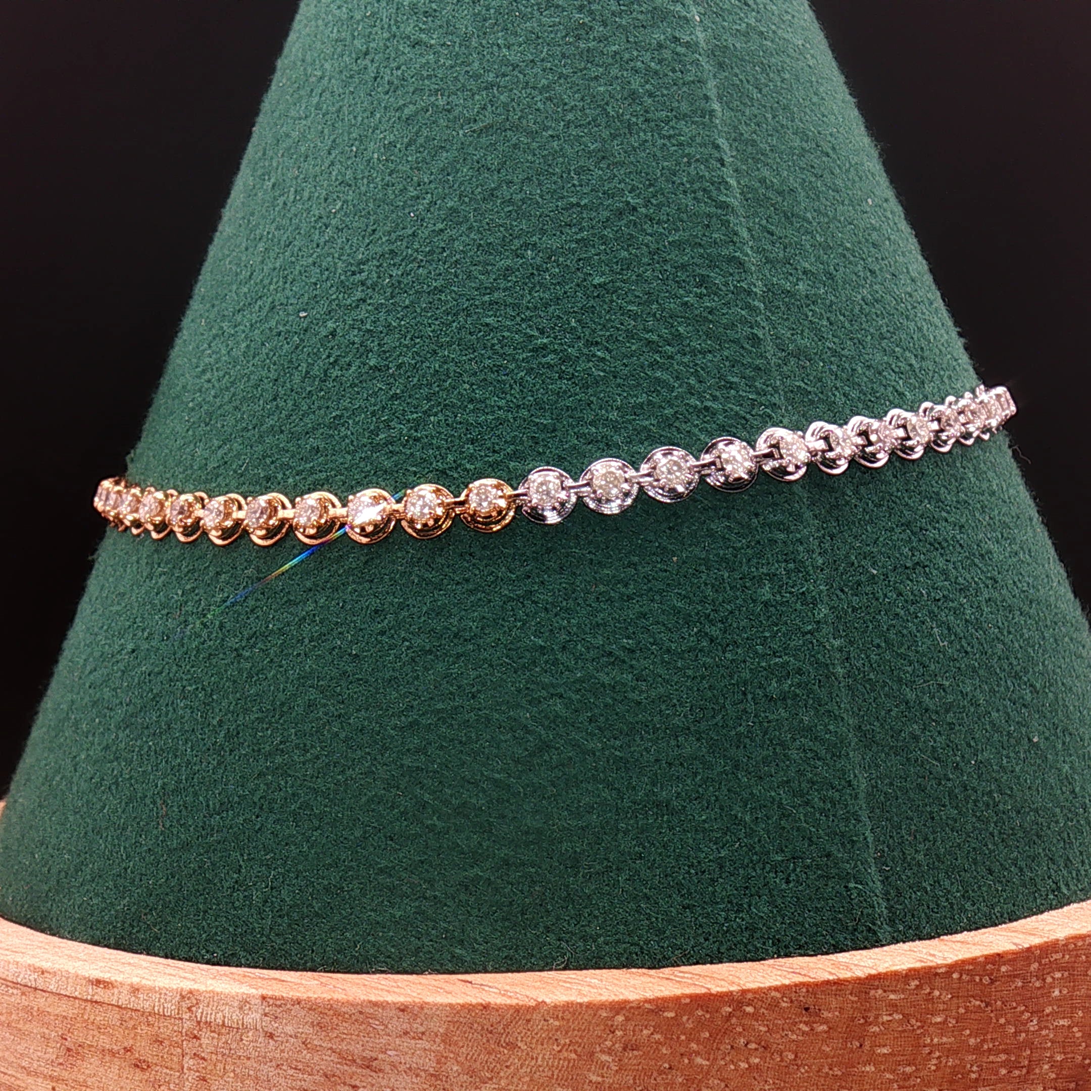 18k Tri-Colour Gold 3 Carat Face Natural Diamond Tennis Bracelet - 7