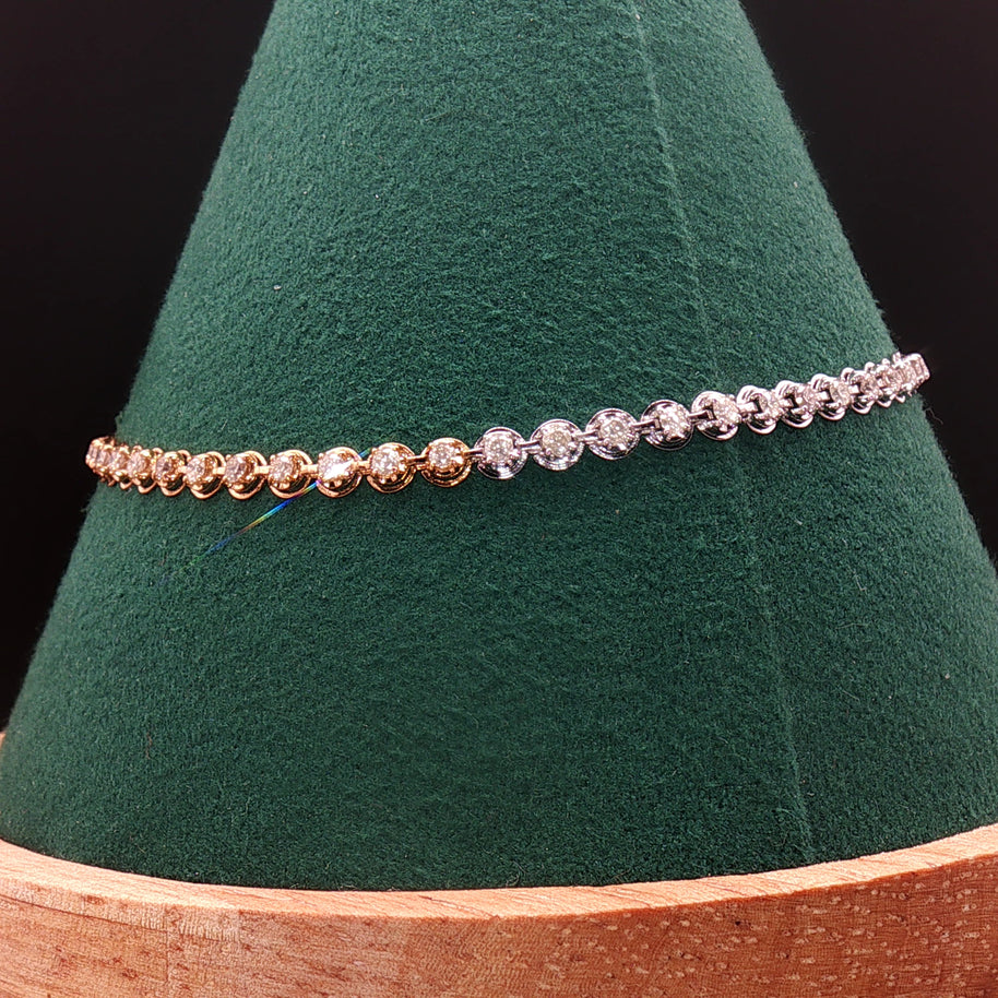 18k Tri-Colour Gold 3 Carat Face Natural Diamond Tennis Bracelet - 7