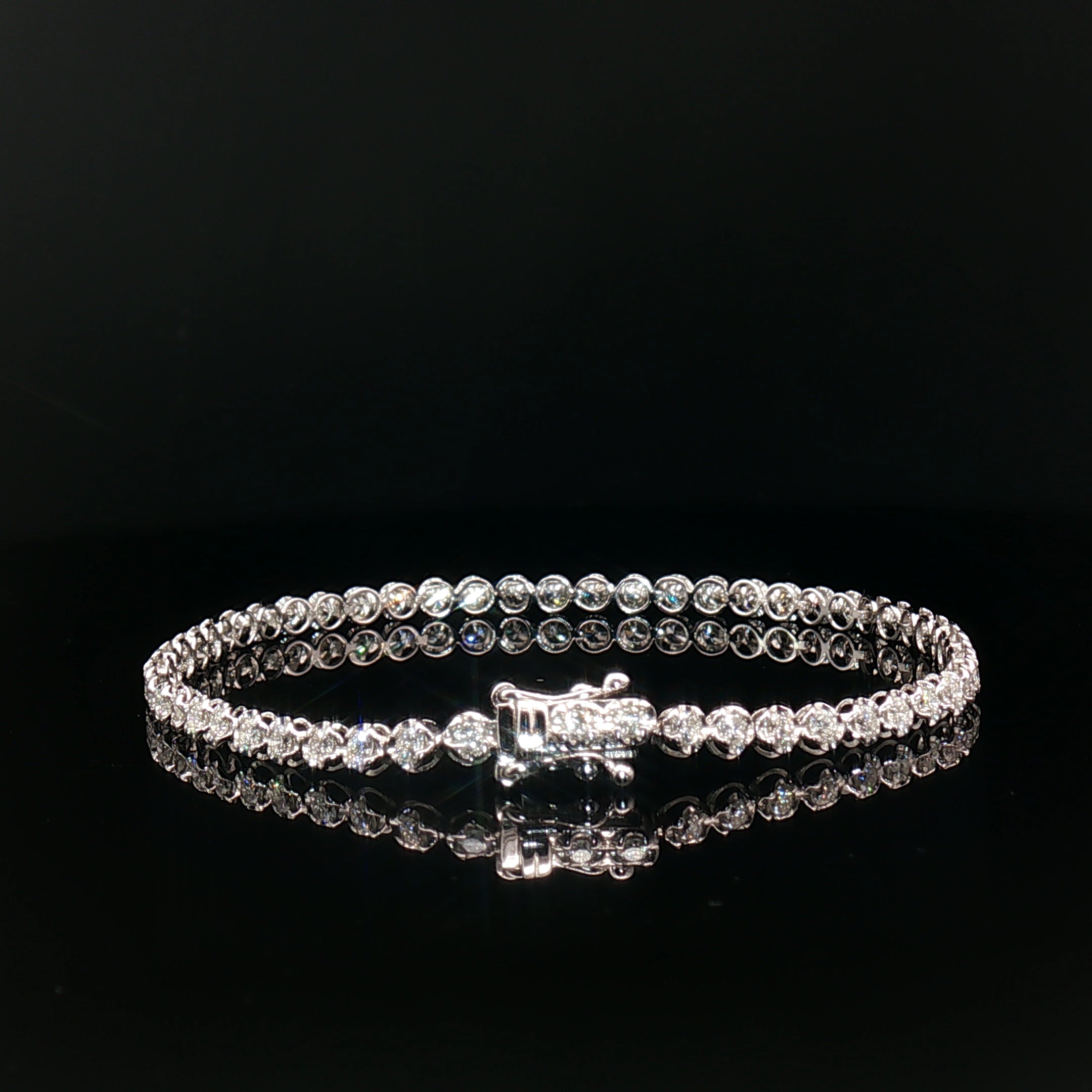 18k White Gold Diamond Tennis Bracelet – 2.00ct Natural Round Brilliant Diamonds, 17.5cm with Triple Secure Clasp