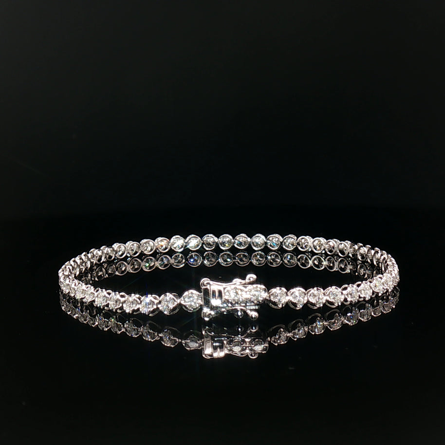 18k White Gold Diamond Tennis Bracelet – 2.00ct Natural Round Brilliant Diamonds, 17.5cm with Triple Secure Clasp