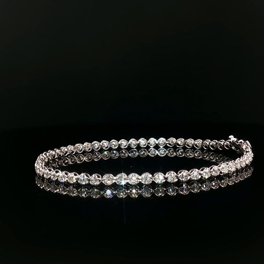 18k White Gold Diamond Tennis Bracelet – 2.00ct Natural Round Brilliant Diamonds, 17.5cm with Triple Secure Clasp