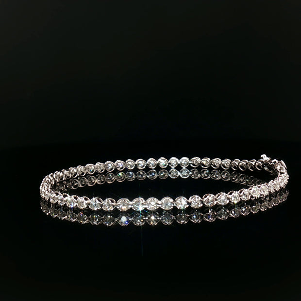 18k White Gold Diamond Tennis Bracelet – 2.00ct Natural Round Brilliant Diamonds, 17.5cm with Triple Secure Clasp