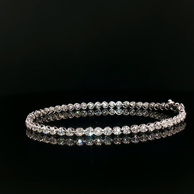 18k White Gold Diamond Tennis Bracelet – 2.00ct Natural Round Brilliant Diamonds, 17.5cm with Triple Secure Clasp
