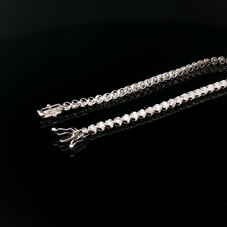 18k White Gold Diamond Tennis Bracelet – 2.00ct Natural Round Brilliant Diamonds, 17.5cm with Triple Secure Clasp