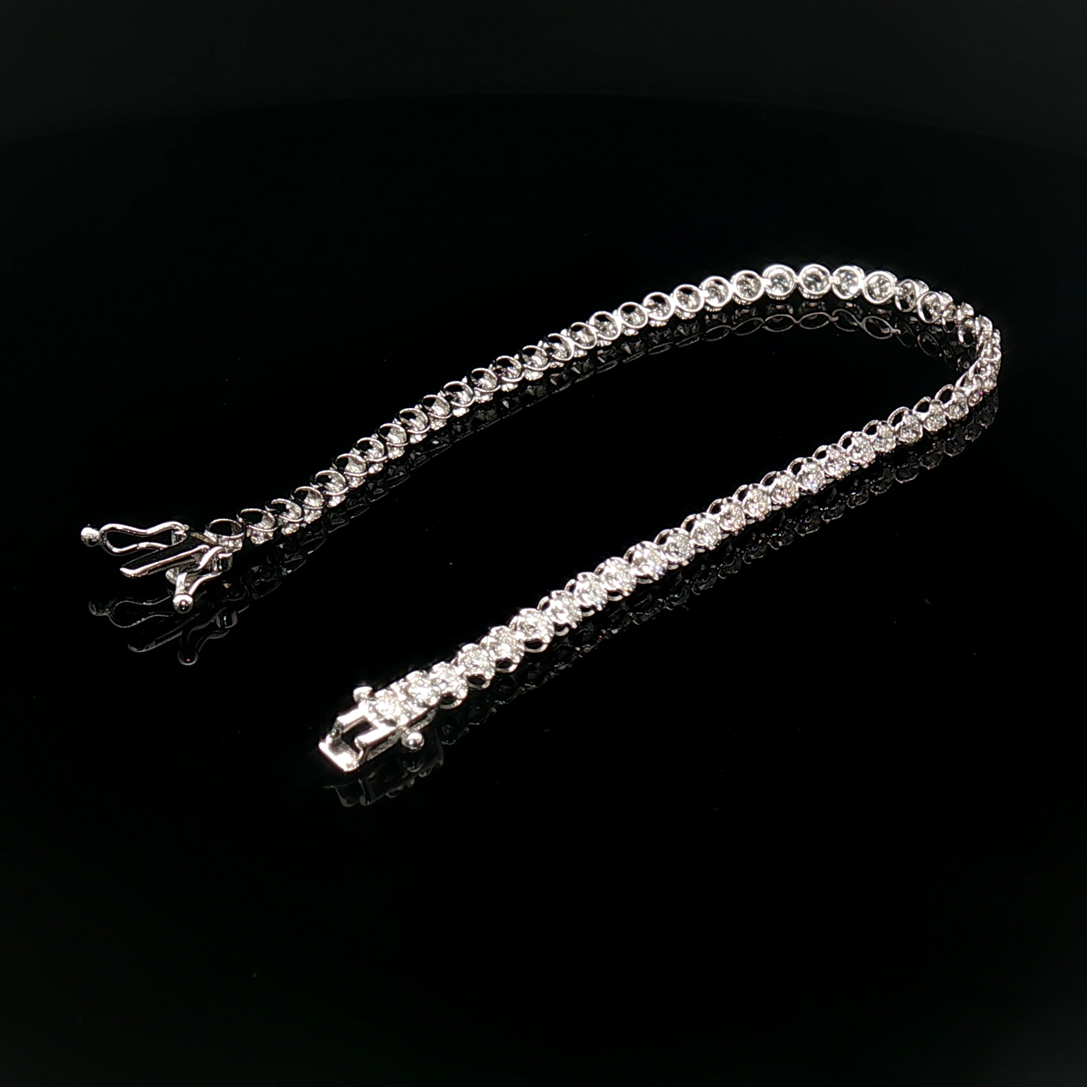 18k White Gold Diamond Tennis Bracelet – 2.00ct Natural Round Brilliant Diamonds, 17.5cm with Triple Secure Clasp