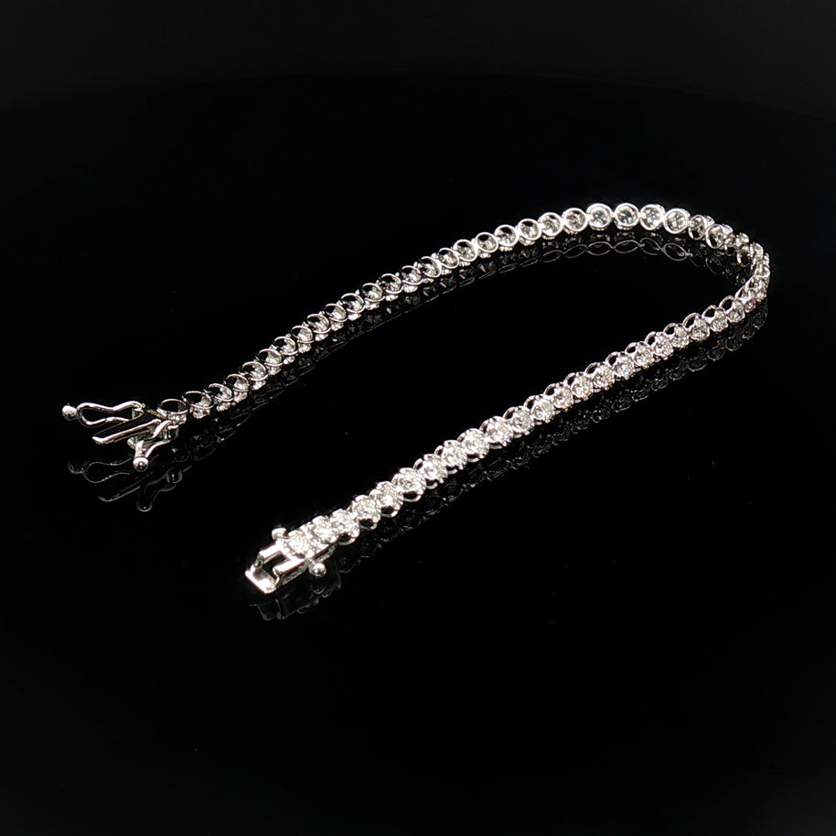 18k White Gold Diamond Tennis Bracelet – 2.00ct Natural Round Brilliant Diamonds, 17.5cm with Triple Secure Clasp