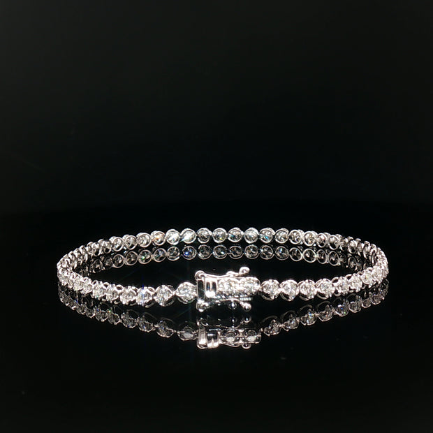 18k White Gold Diamond Tennis Bracelet – 2.00ct Natural Round Brilliant Diamonds, 17.5cm with Triple Secure Clasp
