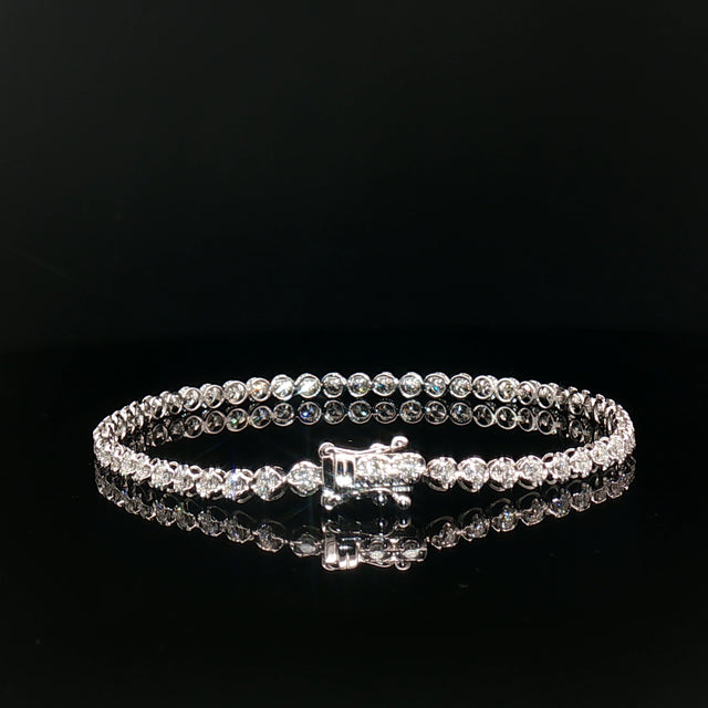 18k White Gold Diamond Tennis Bracelet – 2.00ct Natural Round Brilliant Diamonds, 17.5cm with Triple Secure Clasp