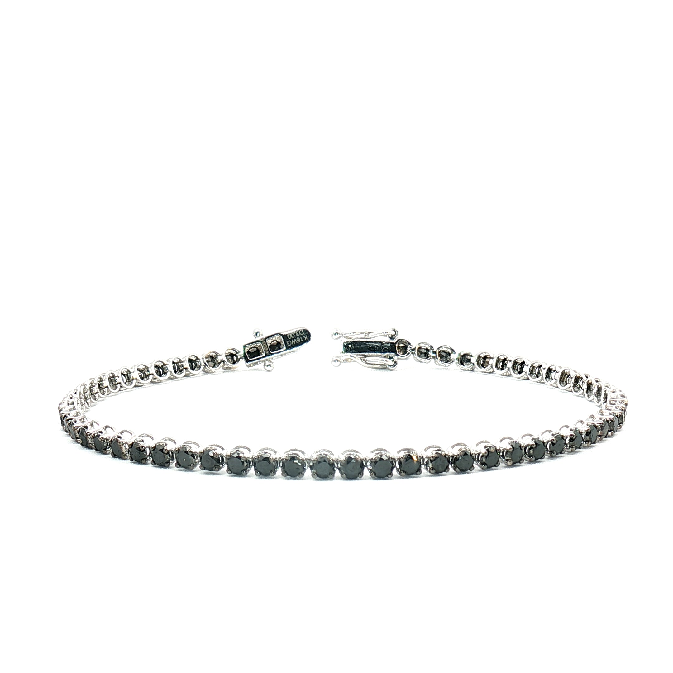 18k White Gold Black Diamond Tennis Bracelet – 3.00ct Natural Fancy Black Round Brilliant Diamonds, 17cm with Triple Secure Clasp