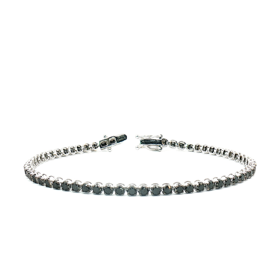 18k White Gold Black Diamond Tennis Bracelet – 3.00ct Natural Fancy Black Round Brilliant Diamonds, 17cm with Triple Secure Clasp