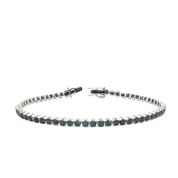18k White Gold Black Diamond Tennis Bracelet – 3.00ct Natural Fancy Black Round Brilliant Diamonds, 17cm with Triple Secure Clasp