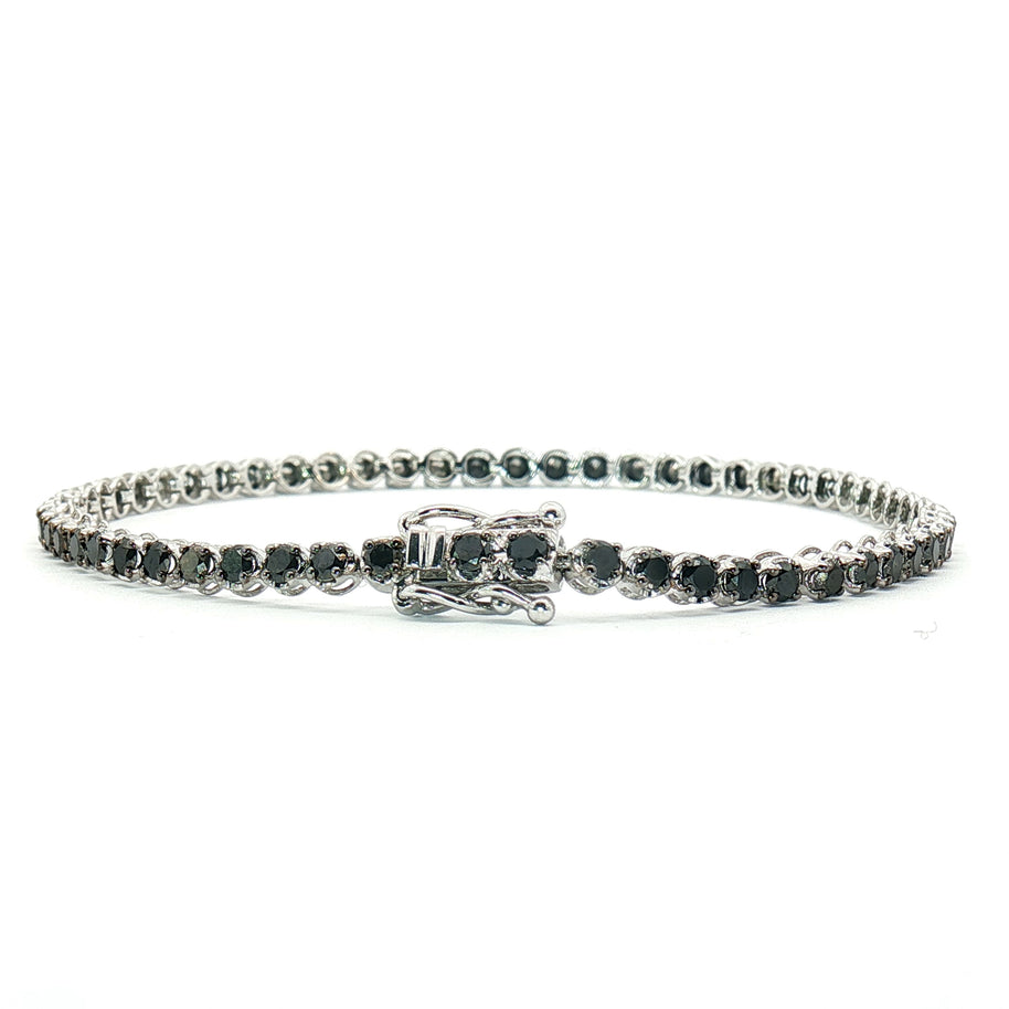 18k White Gold Black Diamond Tennis Bracelet – 3.00ct Natural Fancy Black Round Brilliant Diamonds, 17cm with Triple Secure Clasp