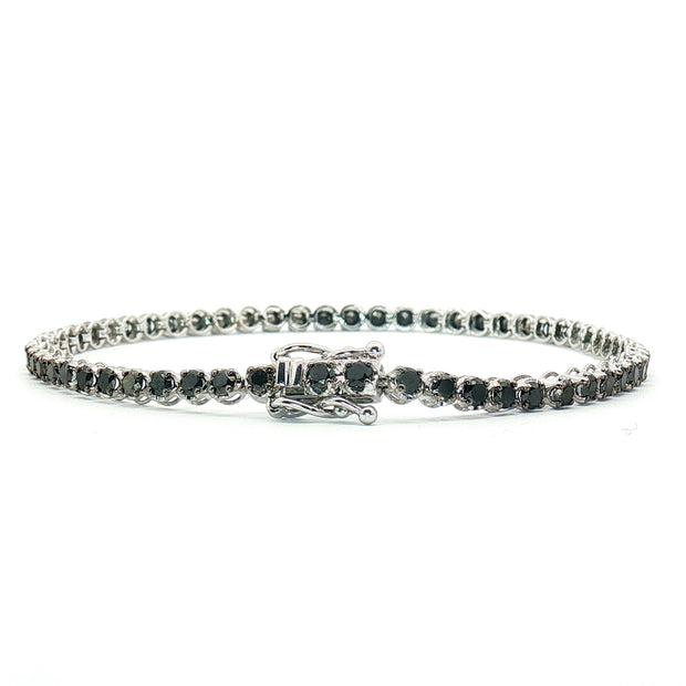 18k White Gold Black Diamond Tennis Bracelet – 3.00ct Natural Fancy Black Round Brilliant Diamonds, 17cm with Triple Secure Clasp