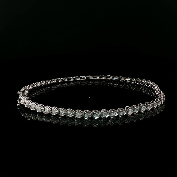 18k White Gold Heart-Shaped Diamond Tennis Bracelet – 1.00ct Natural Diamonds, 3ct Face Look, 7.3" with Triple Secure Clasp