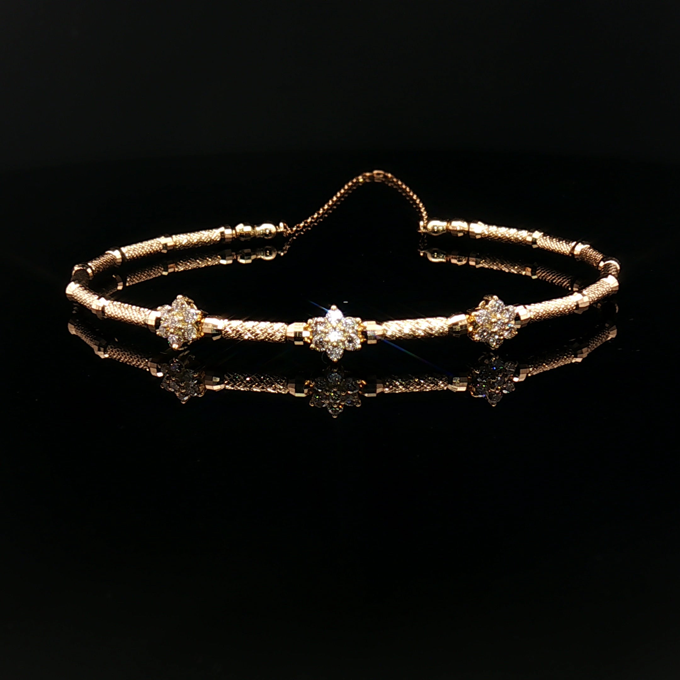 18k Yellow Gold Diamond Bangle – 0.30ct Natural Round Diamonds, Adjustable 16–20