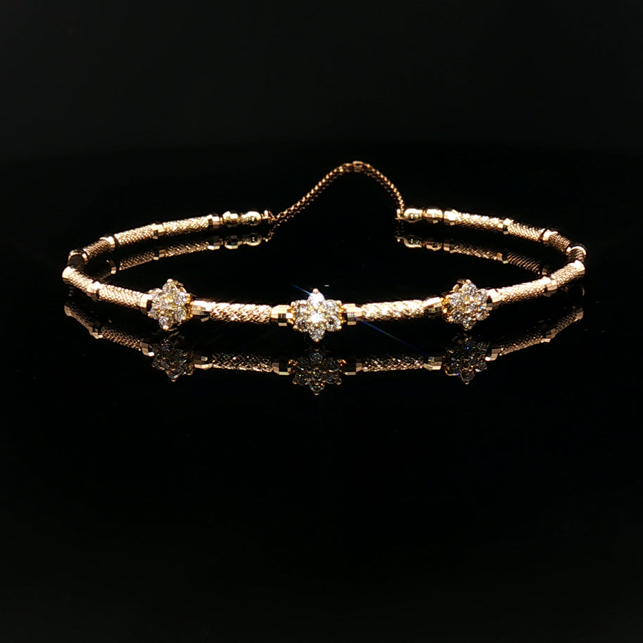 18k Yellow Gold Diamond Bangle – 0.30ct Natural Round Diamonds, Adjustable 16–20" Stretch Fit