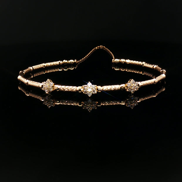 18k Yellow Gold Diamond Bangle – 0.30ct Natural Round Diamonds, Adjustable 16–20" Stretch Fit