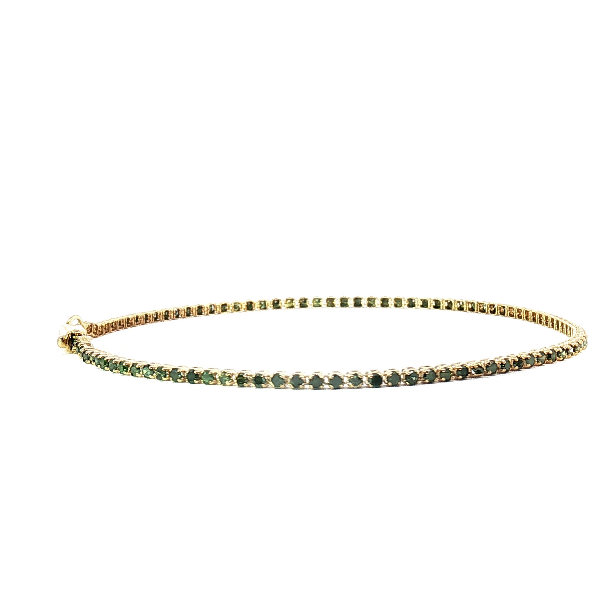 18k Yellow Gold Tennis Bracelet – 1.20ct Natural Green Round Brilliant Diamonds, 7.2
