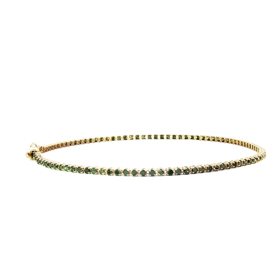 18k Yellow Gold Tennis Bracelet – 1.20ct Natural Green Round Brilliant Diamonds, 7.2