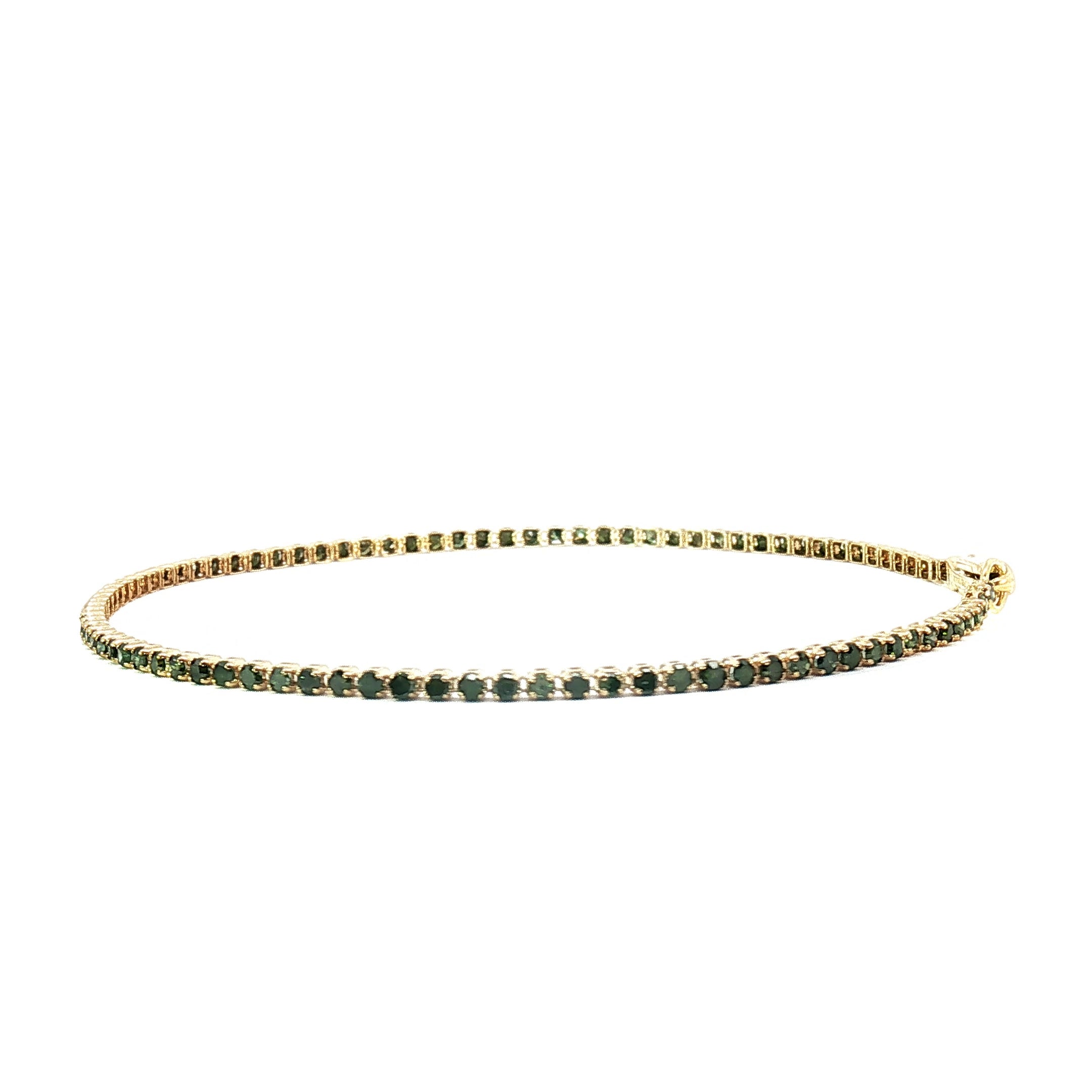 18k Yellow Gold Tennis Bracelet – 1.20ct Natural Green Round Brilliant Diamonds, 7.2