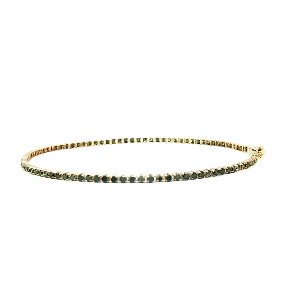 18k Yellow Gold Tennis Bracelet – 1.20ct Natural Green Round Brilliant Diamonds, 7.2