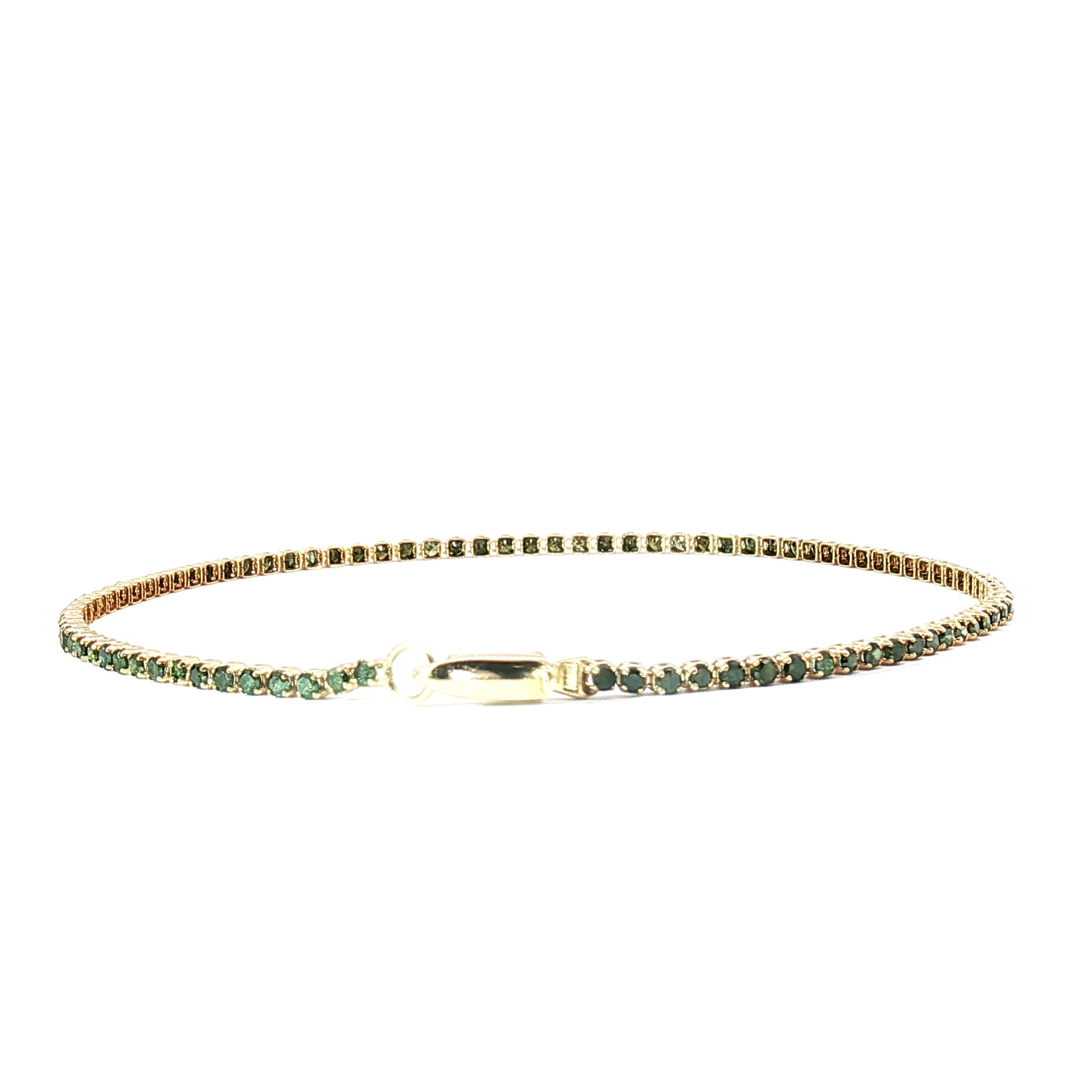 18k Yellow Gold Tennis Bracelet – 1.20ct Natural Green Round Brilliant Diamonds, 7.2