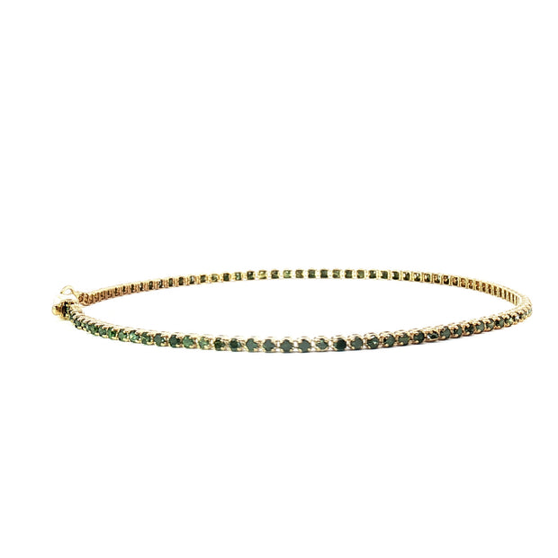 18k Yellow Gold Tennis Bracelet – 1.20ct Natural Green Round Brilliant Diamonds, 7.2" Snake Bite Design