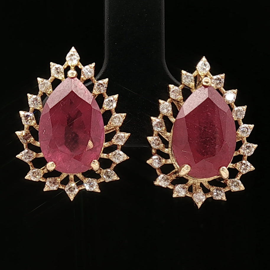 18k Yellow Gold Halo Stud Earrings with 9.00tcw Ruby and 0.50tcw Natural Diamonds