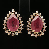 18k Yellow Gold Halo Stud Earrings with 9.00tcw Ruby and 0.50tcw Natural Diamonds