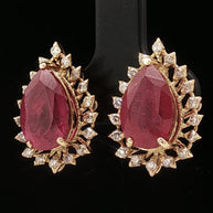 18k Yellow Gold Halo Stud Earrings with 9.00tcw Ruby and 0.50tcw Natural Diamonds
