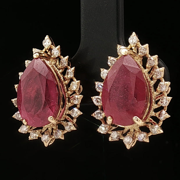 18k Yellow Gold Halo Stud Earrings with 9.00tcw Ruby and 0.50tcw Natural Diamonds