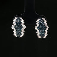 18k White Gold Half Loop Earrings – 1.00ct Fancy Blue & Natural Diamond Round and Baguette Cut