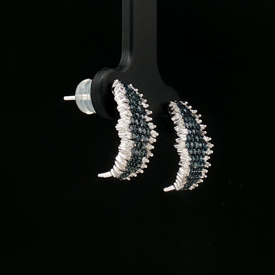 18k White Gold Half Loop Earrings – 1.00ct Fancy Blue & Natural Diamond Round and Baguette Cut