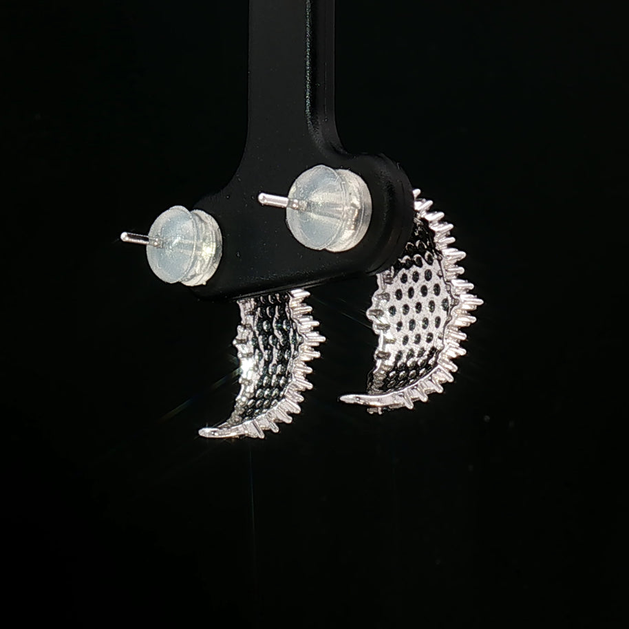 18k White Gold Half Loop Earrings – 1.00ct Fancy Blue & Natural Diamond Round and Baguette Cut